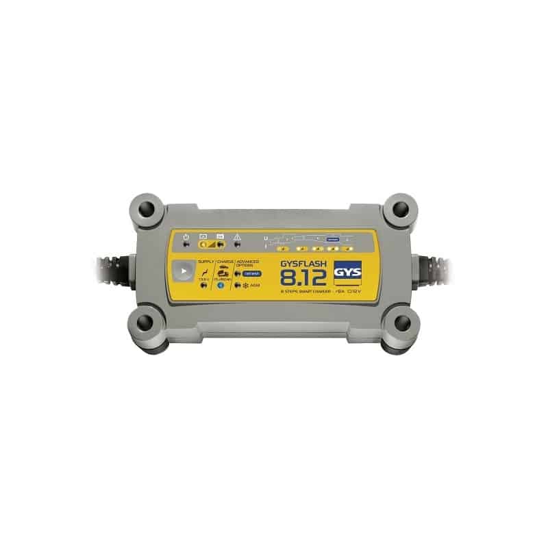 Chargeur Batterie GYSFLASH 8.12 PL - Plomb/AGM/Gel/LiFePO4, 1A/4A/8A, 12V, Désulfatation, IP65