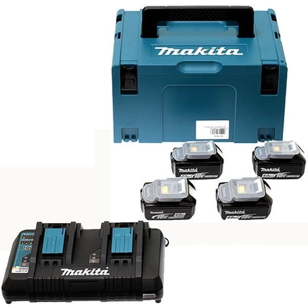 MAKITA Pack 4 batteries 18V 6Ah + chargeur DC18RD + MakPac - 198091-4