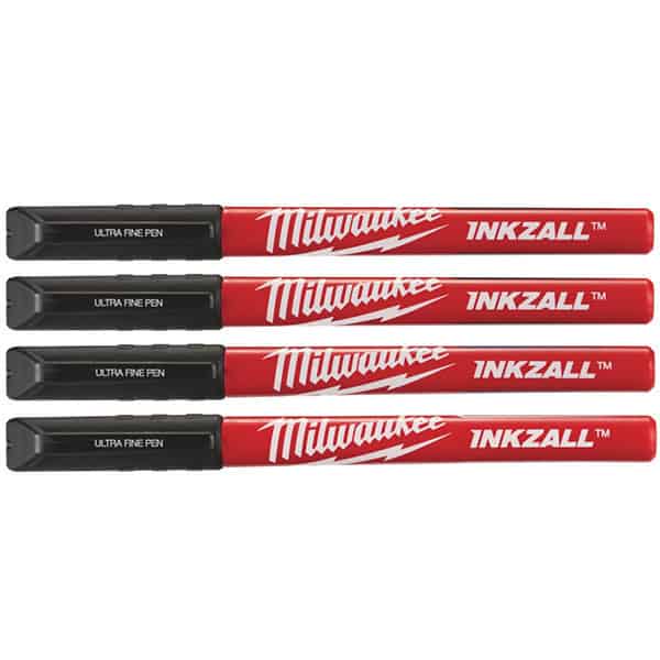 MILWAUKEE Pack de 4 marqueurs Inkzall noir pointe fine - 48223164