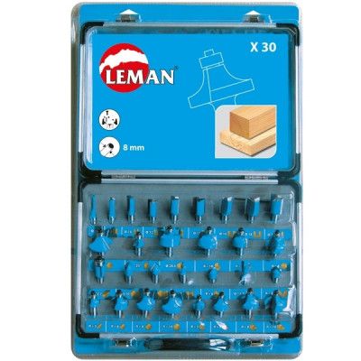Leman - Coffret 30 Meches de Defonceuse Carbure Assorties Queue 8 Mm