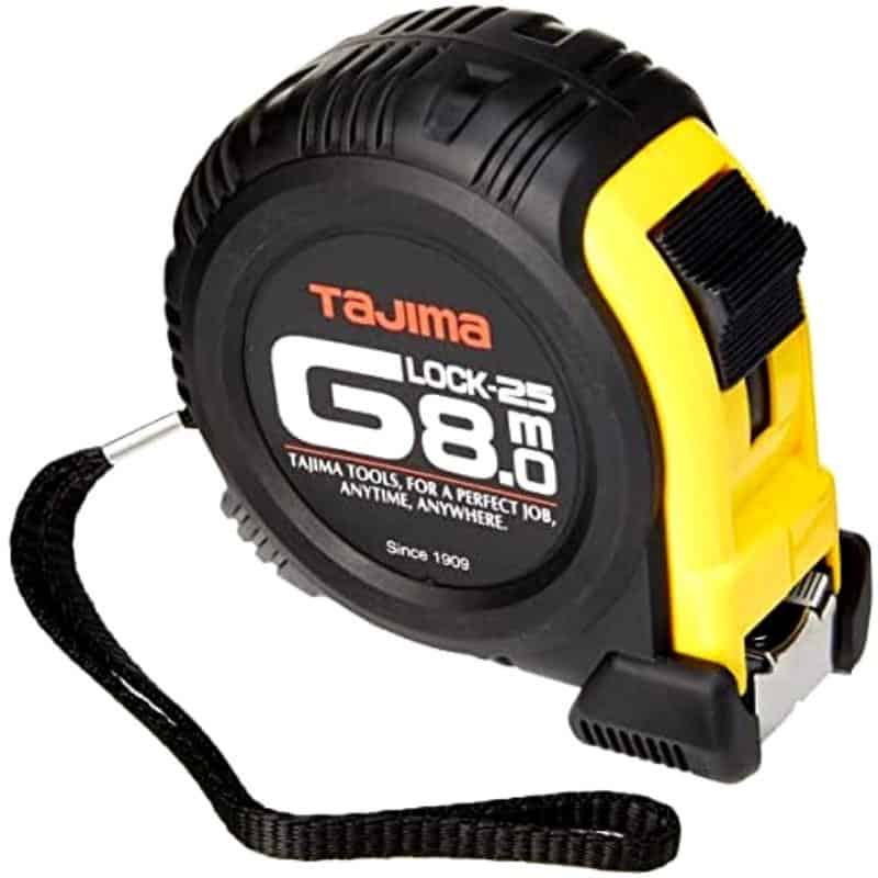 Mètre à Ruban Tajima Hi Lock 5m - Classe 1 - Ruban Acier Haute Visibilité - Boîtier ABS Rouge