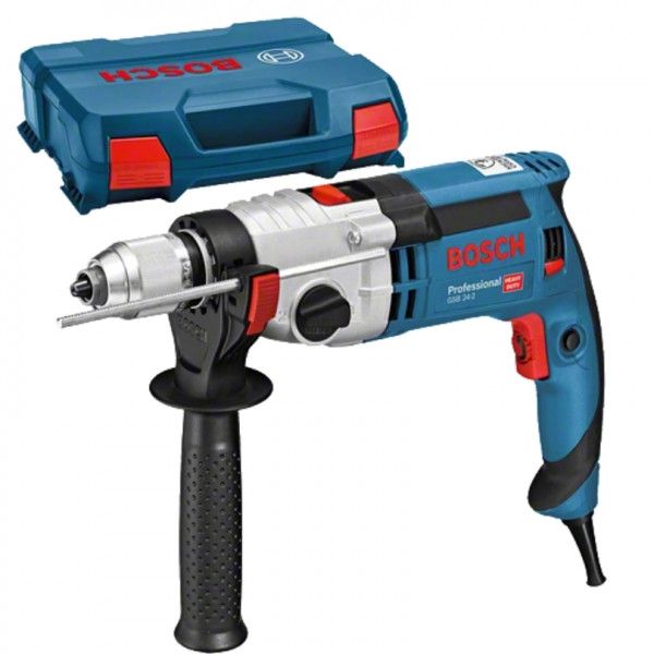 Perceuse à Percussion Bosch GSB 24-2 Professional 1100W - Avec Coffret, Mandrin Autolock, 2 Vitesses | Pour Béton, Pierre, Maçonnerie