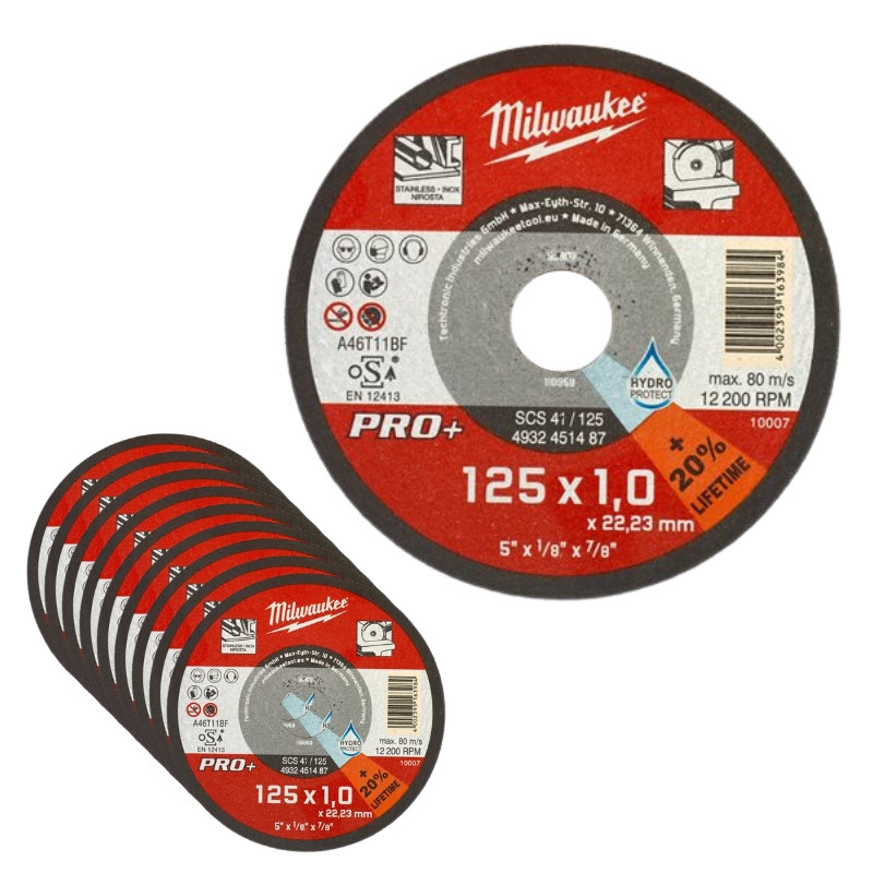 MILWAUKEE, Coffret 10 disques à tronçonner PRO+ 125mm