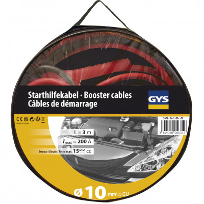 Câble De Démarrage 200A GYS - Longueur 3m, Section 10mm² - Pinces Isolées Jaunes Pour Batterie Voiture - 5