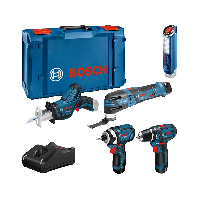 BOSCH - Kit 5 outils 18V Perceuse-visseuse sans-fil - Scie Sauteuse - Scie  Circulaire - Meuleuse sans-fil - Scie Sabre - avec 3 batteries Li-Ion 18V  4,0Ah, chargeur GAL et Sac à outils