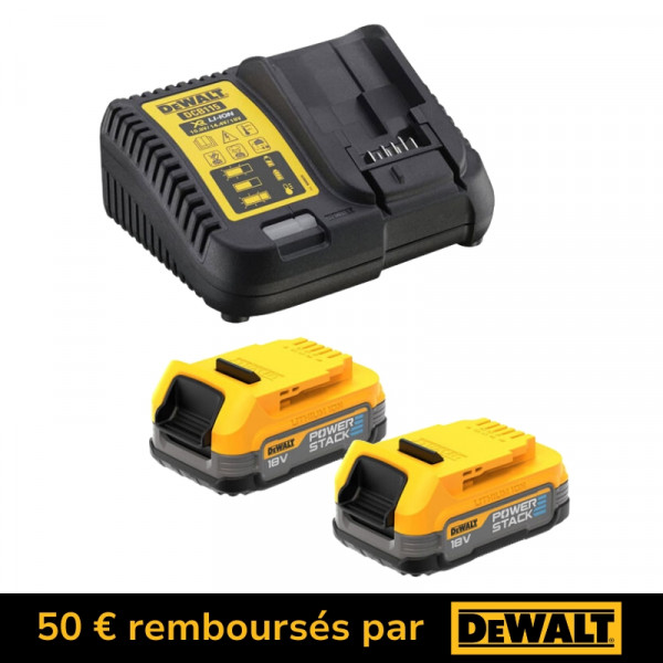 DEWALT Pack 2 batteries + chargeur Powerstack 18V 1.7Ah - DCB115E2-QW