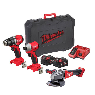 MILWAUKEE Pack 3 outils sans fil 18V 2x5Ah Brushless - M18 BLCPP3B