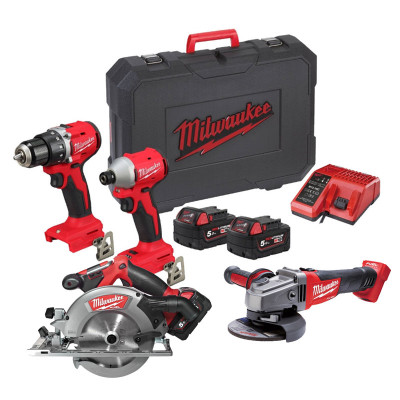 MILWAUKEE Pack 4 outils sans fil 18V 2x5Ah Brushless - M18 BLCPP6B