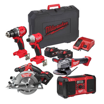 MILWAUKEE Pack 5 outils sans fil 18V 2x5Ah Brushless - M18 BLCPP7B