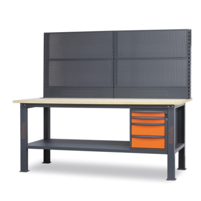 BETA Etabli bois 2.1m 4C orange + panneaux porte-outils - 058000723