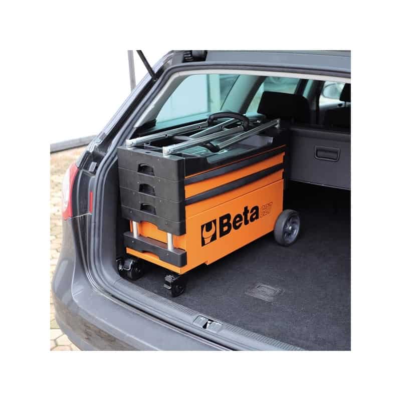 Beta C27S Chariot à outils pliable noir, roulettes de direction de 10,2 cm avec frein, capacité de 50 kg